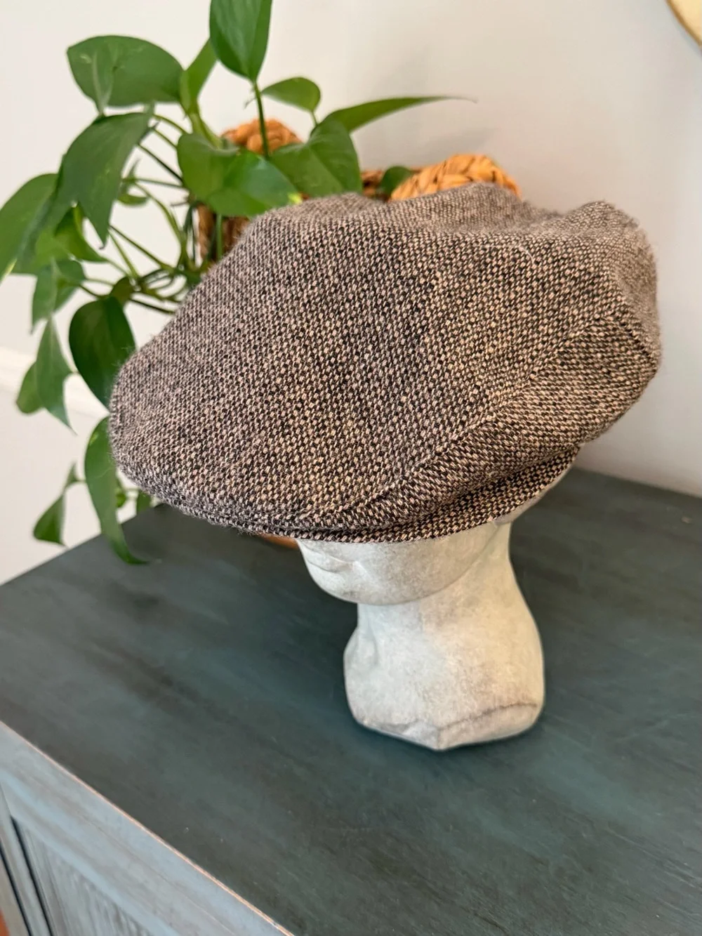 Vintage ADAM flat cap/newsboy hat. Herringbone wool blend